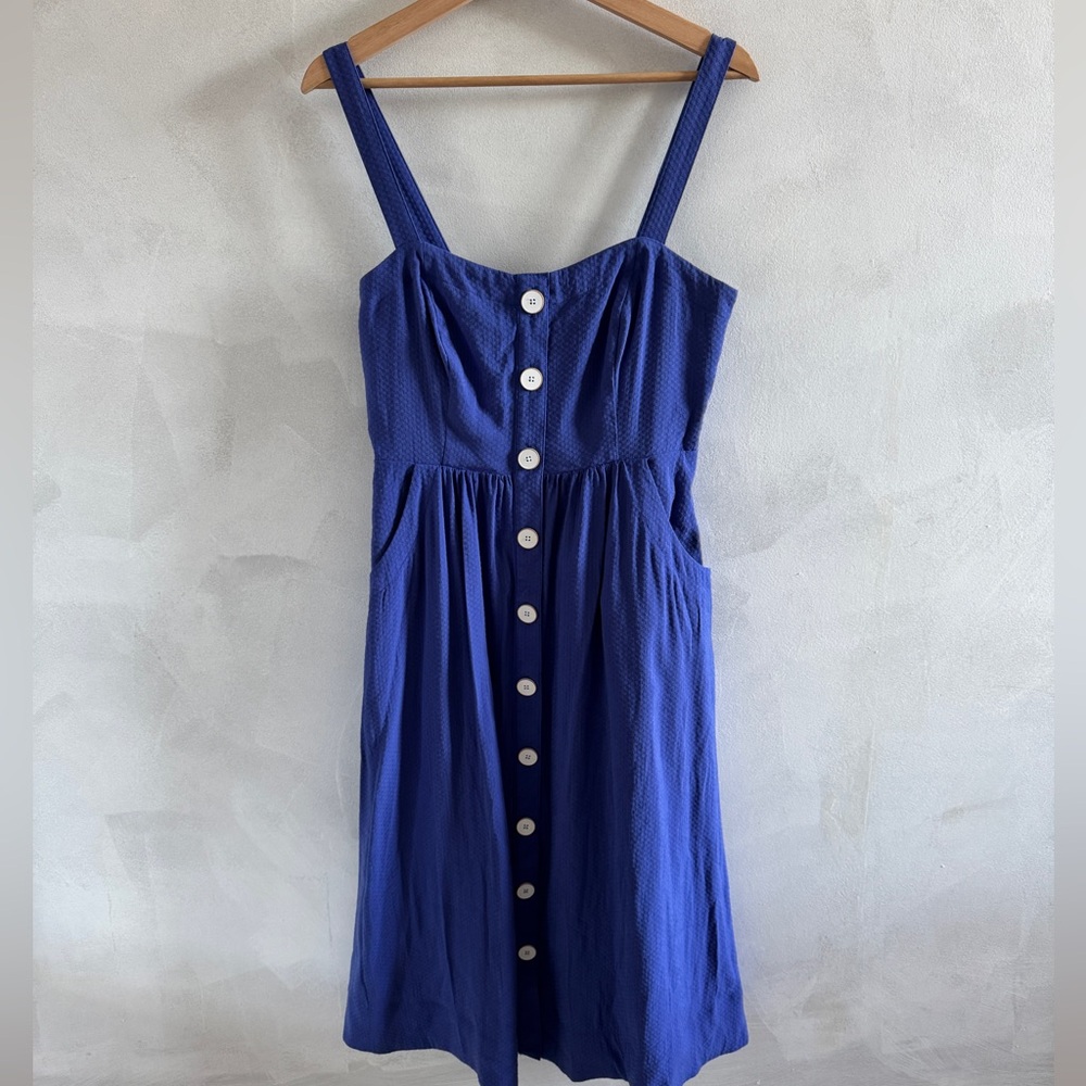 Anthropologie Blue Button-Front Midi Sundress